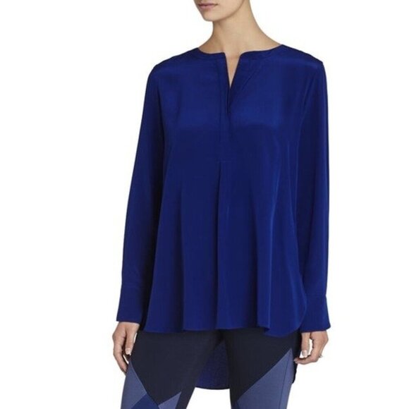 BCBGMaxAzria Bridgete Royal Blue Silk Split Back Tunic Top - Picture 1 of 8